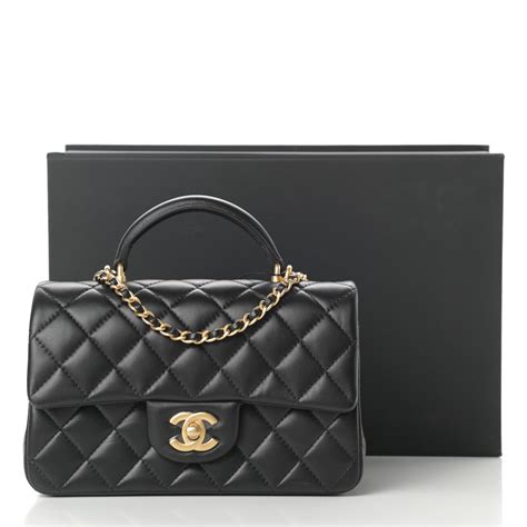 chanel lambskin quilted mini top handle rectangular flap black|chanel handbags flap.